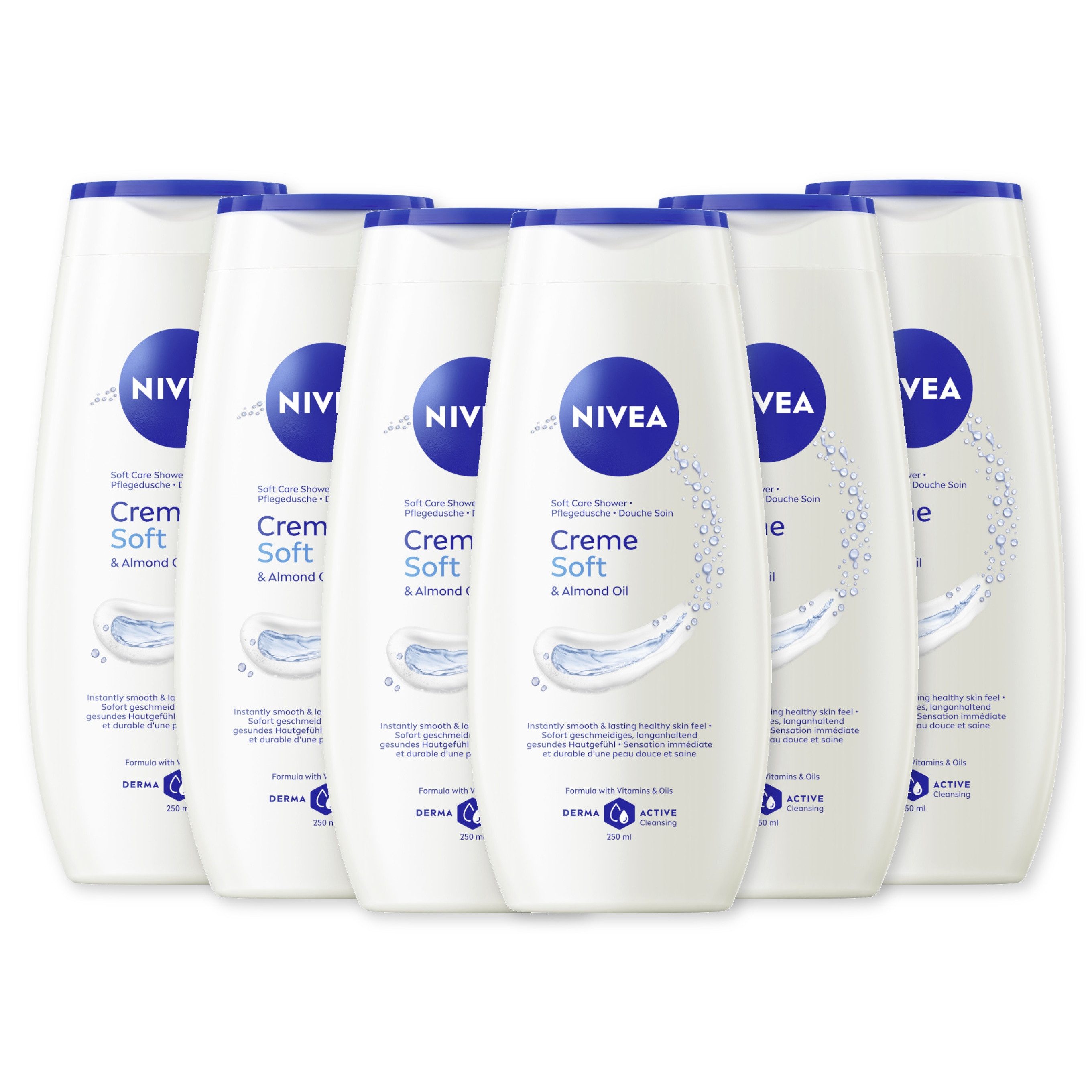 Nivea Duschcreme Creme Soft & Mandelöl Pflegedusche 6 x 250ml, 6-tlg., mit Vitamin C und E, wertvollen Ölen und Mandelöl