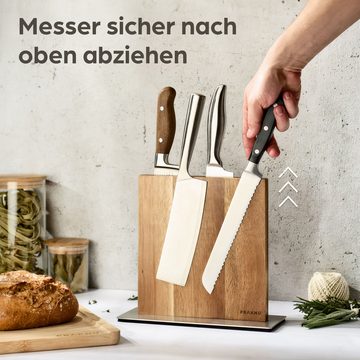 Praknu Magnet-Messerblock Messerblock magnetisch ohne Messer – Moderner Küchen Messerhalter (1tlg), Aus FSC-Akazienholz: Für 10 Messer, Rutschfest, beidseitig Magnetisch