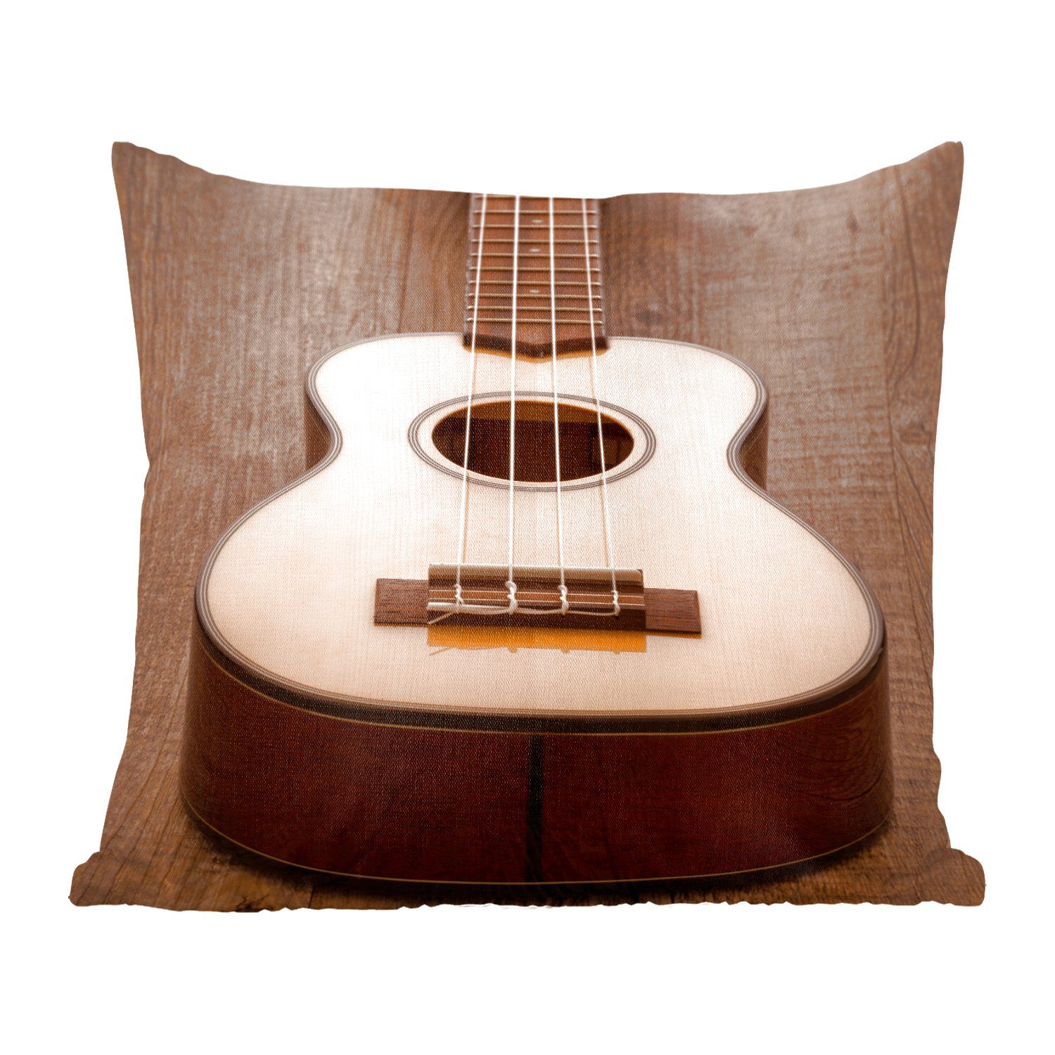 MuchoWow Dekokissen Akustische Gitarre auf einem Holztisch, Zierkissen mit Füllung für Wohzimmer, Schlafzimmer, Deko, Sofakissen