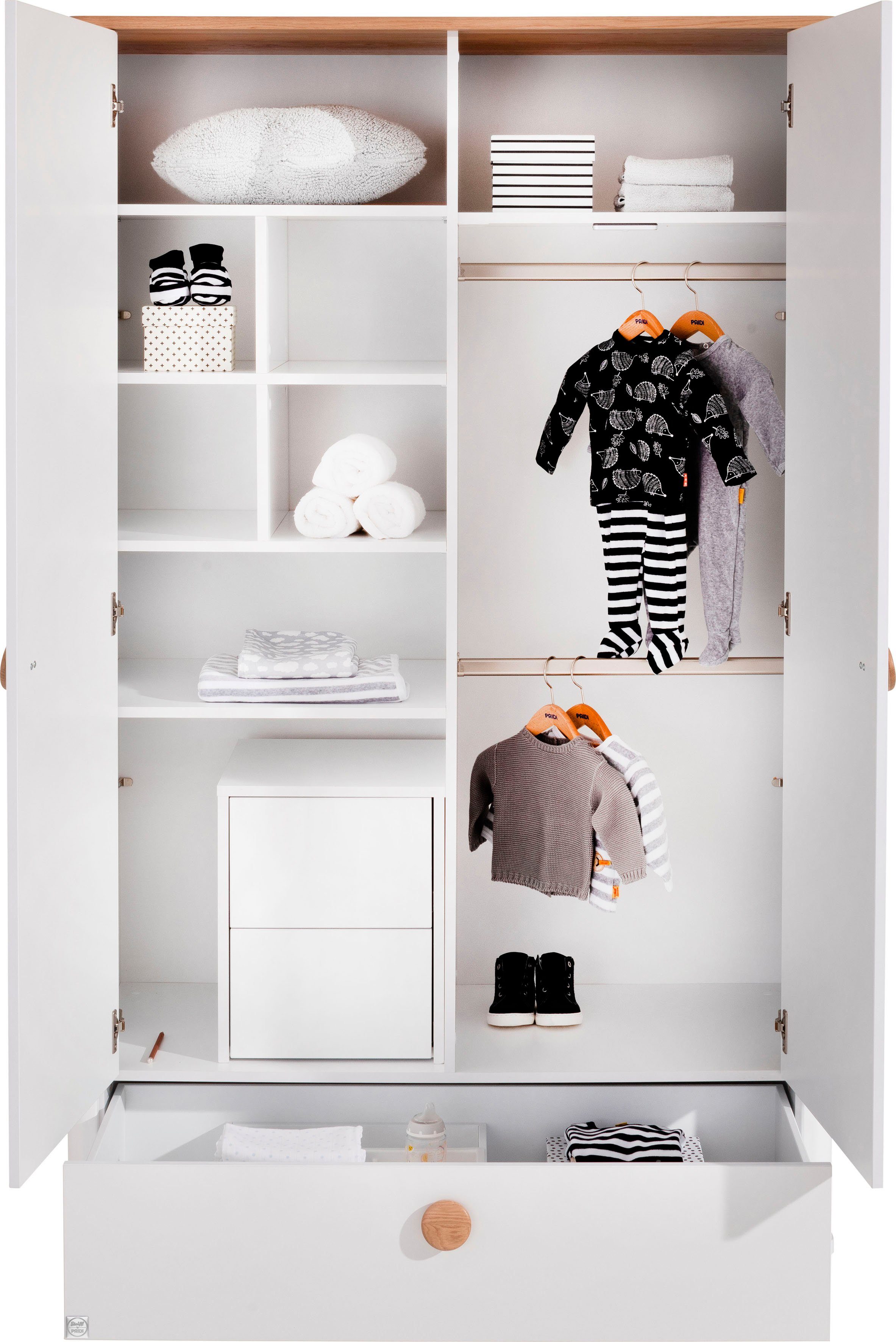 PAIDI Kleiderschrank LOTTE & FYNN Steiff by PAIDI, 2 Türen und 1 Schublade mit Soft-Close inkl. Kleiderstangen und Einlegeböden, Schrank in Weiß mit Massivholz – Bild 2 von 5