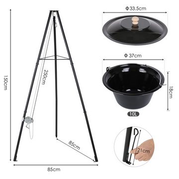 TLGREEN Holzkohlegrill, 10L Ungarischer Gulaschkessel mit Dreibein, Kesselgulasch Topf