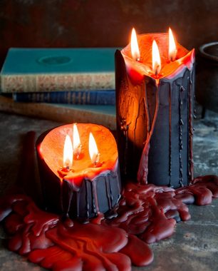 Horror-Shop Kerzenständer Schwarze Stumpenkerze mit Roten Vampir Tränen 15cm