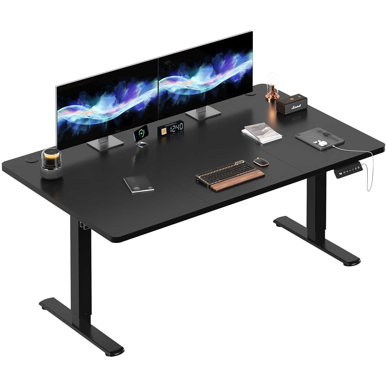 HOMALL Schreibtisch Höhenverstellbarer mit Gedächtnissteuerung, 110/120/140cm x 70cm (2-lagige Höhenverstellung mit sitzender Erinnerungsfunktion und USB-Ladeanschluss)