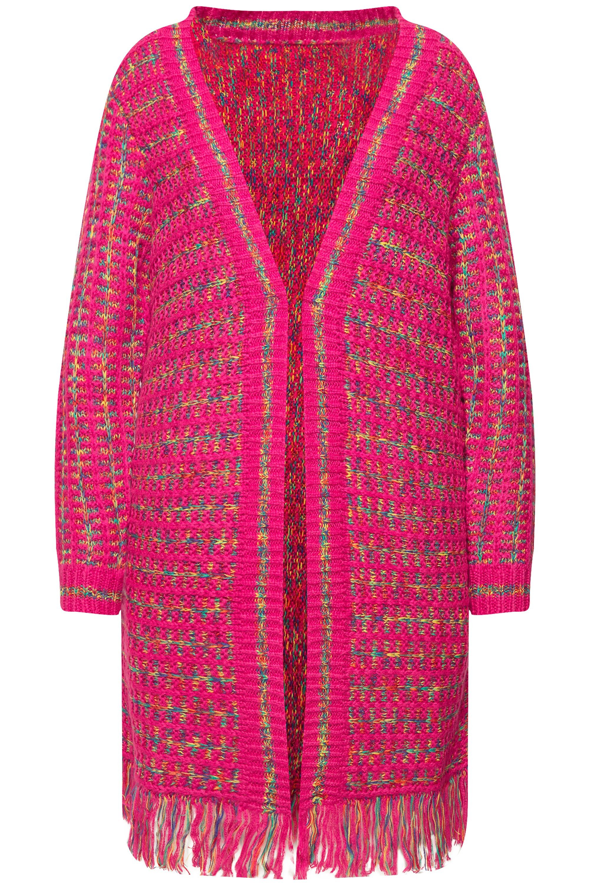 MIAMODA Strickjacke Long-Strickjacke Straight Fit Fransensaum günstig online kaufen