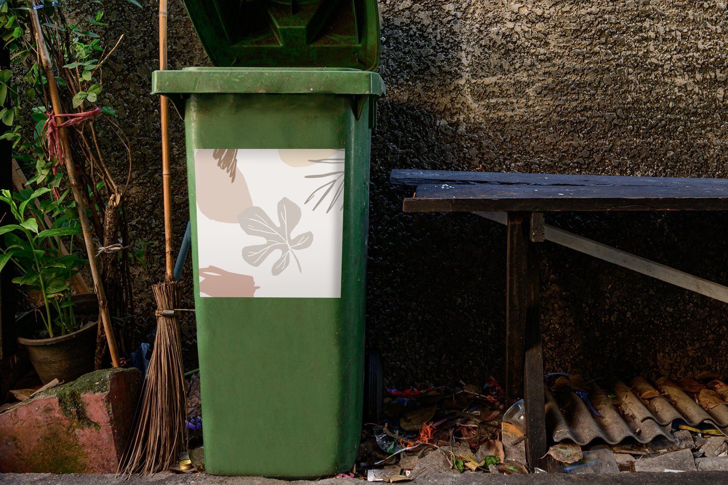 Grau St), - (1 MuchoWow Sommer Container, - Mülltonne, Mülleimer-aufkleber, Sticker, Wandsticker Laub Abfalbehälter