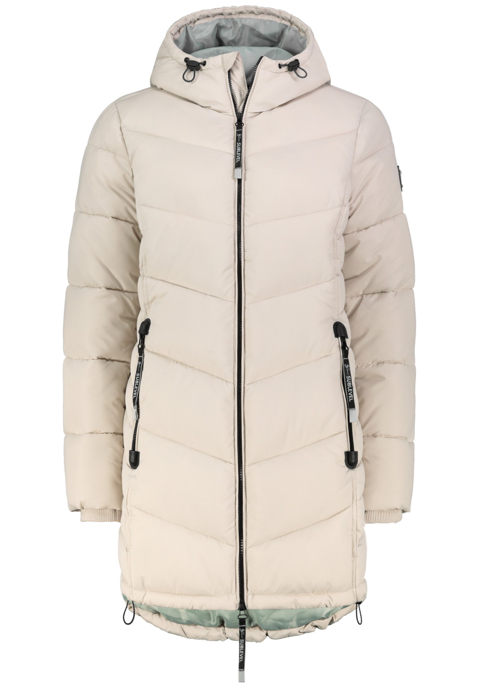 SUBLEVEL Winterjacke Steppdesign Reißverschlusstaschen Bequem für Damen (1-St) Gefüttert, Kapuze, Langarm, Einfarbig, Wasserabweisend
