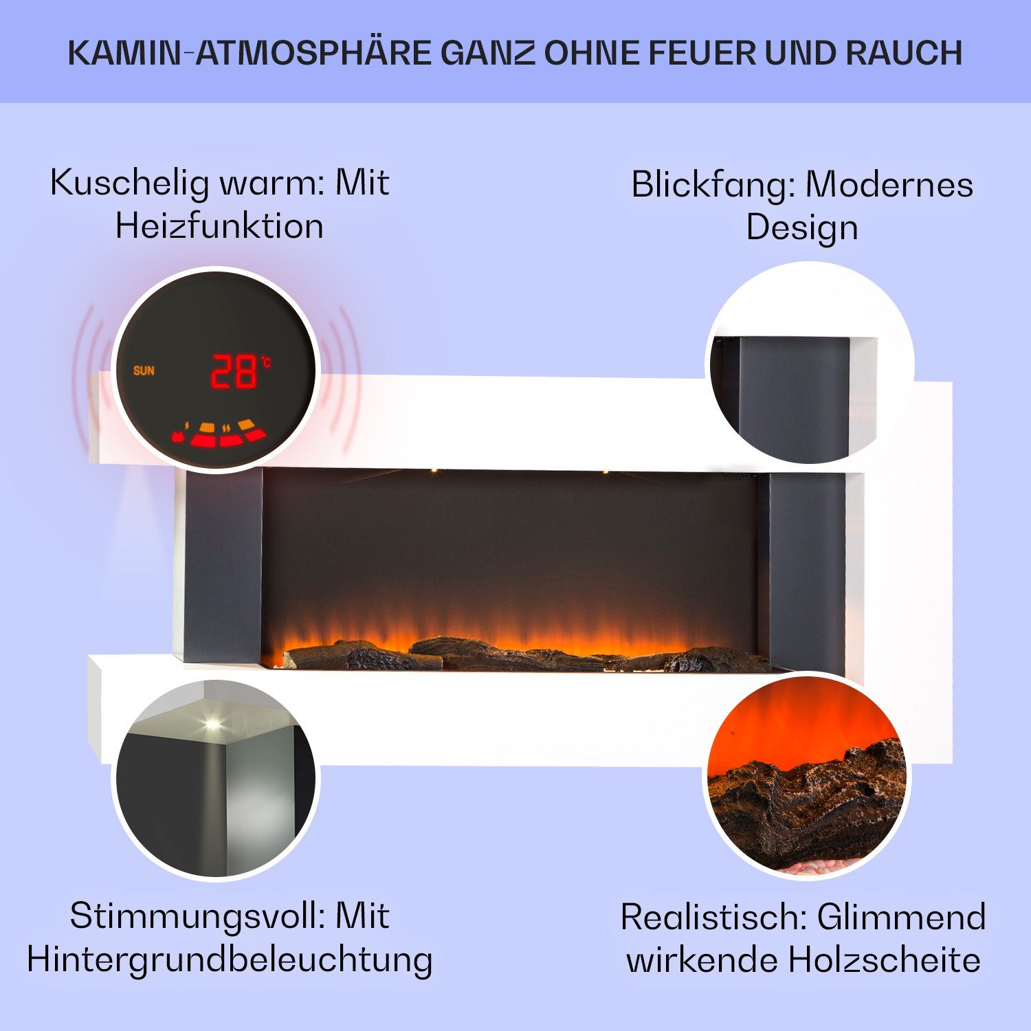 elektrischer Elektrokamin Studio Light Fire Kaminofen Klarstein & elektrischer Heizlüfter 2, mit Heizfunktion Kamin