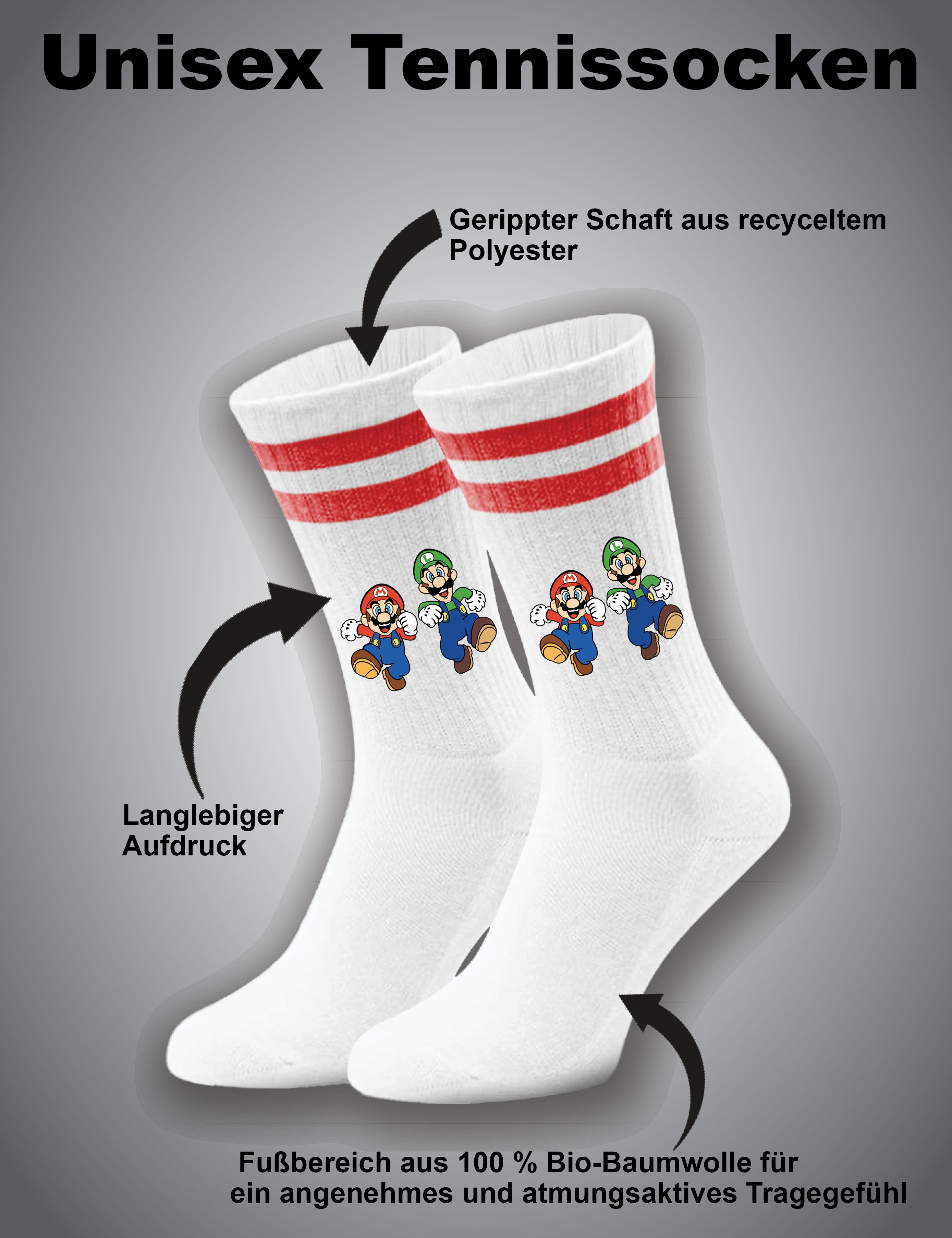 Youth Designz Tennissocken Mario Luigi Unisex Socken Geschenk für Herren Damen mit verstärkter Verse und Zehenbereich