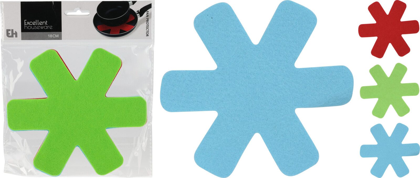 Koopman Pfannenschoner Bunt KLEIN Ø 18cm 10er Set, Set, 10-tlg., Polyester, 3 Farben, 0,2cm Stärke, 6-armig, Ø18cm – Bild 5 von 5