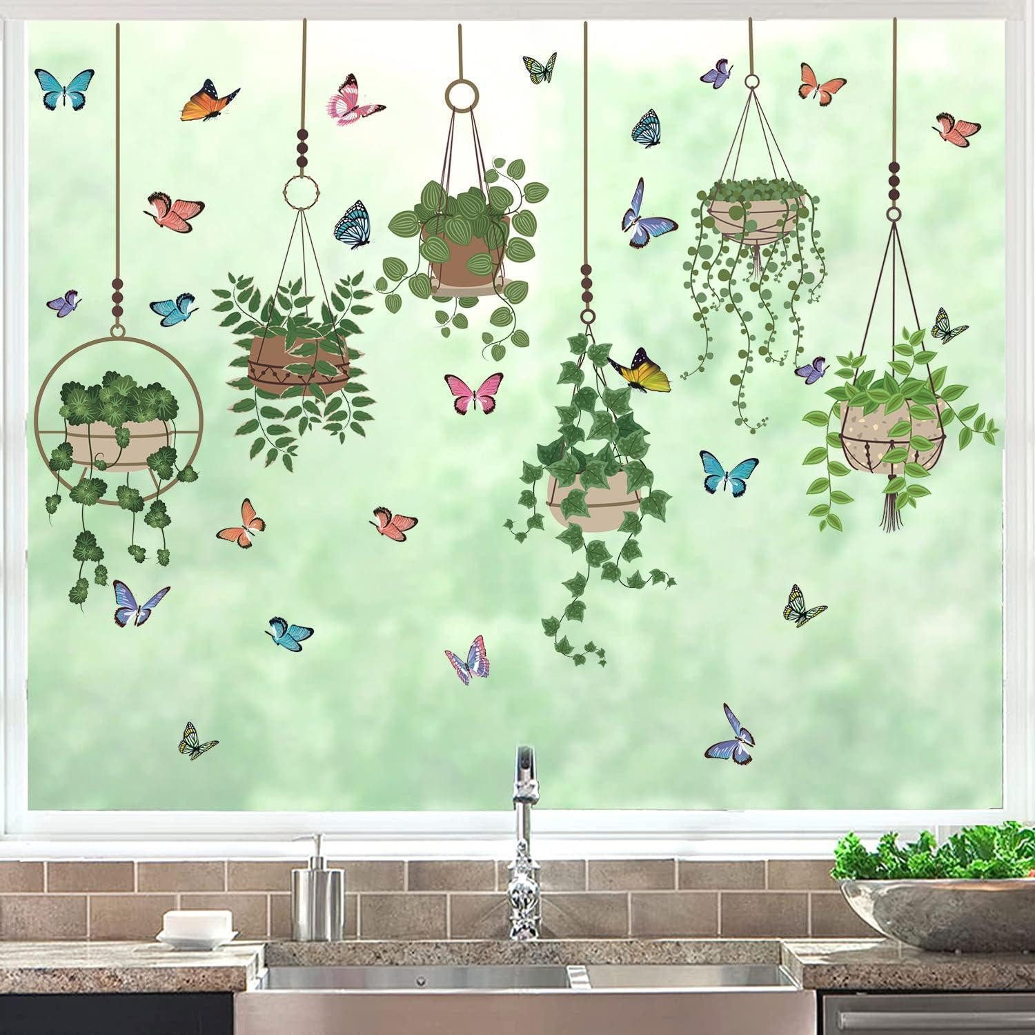 LuxusKollektion Fensterbild Wandsticker Pflanzen mit Schmetterlingen
