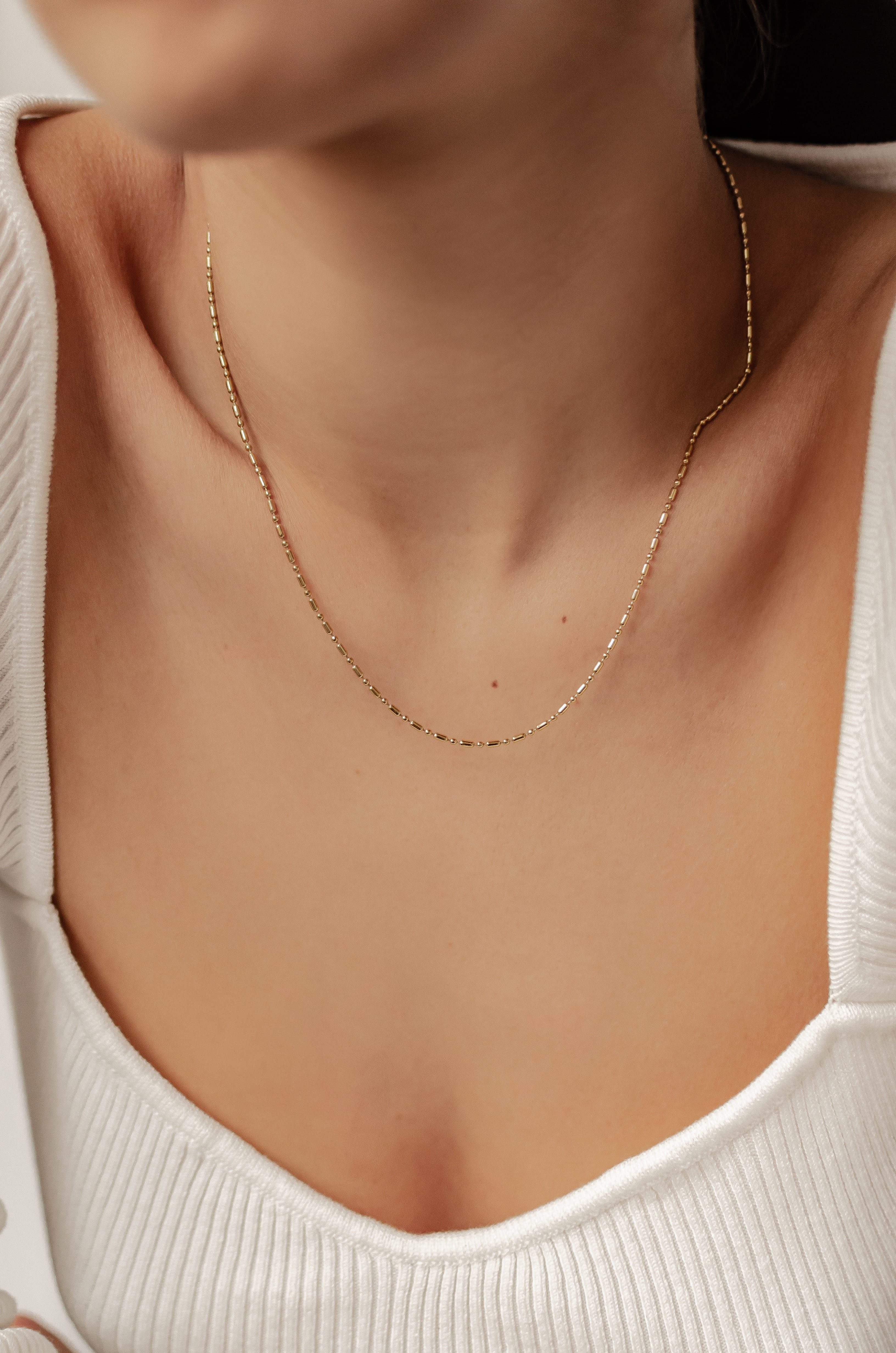 Hey Happiness Kette ohne Anhänger Damen Kugel Stab, Viereck Perlenkette 18K Roségold Vergoldet, Basic Edelstahl Erbskette Layer Look, wasserfest