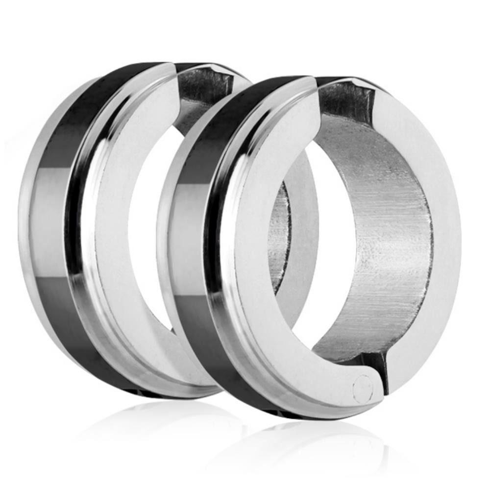 BUNGSA Серьги-кольца-Set Schwarz - Серьги-кольца mit Mittelring Silber aus Edelstahl Unisex (1 Paar (2 Stück), 2-tlg), Ohrschmuck Серьги