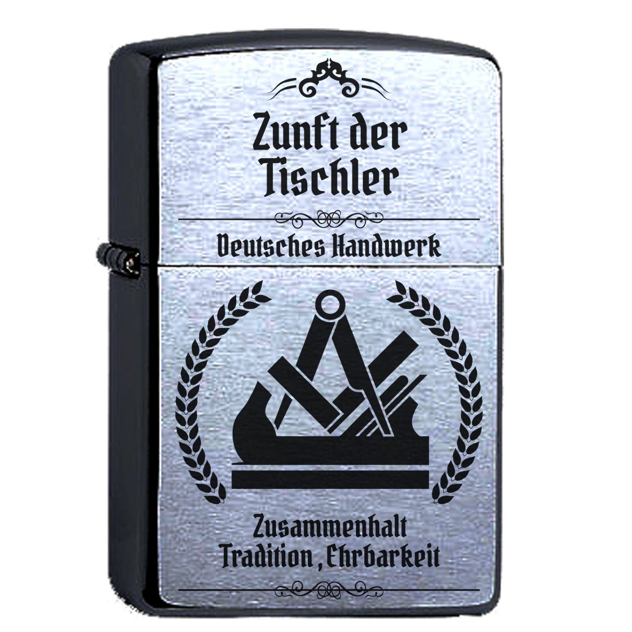 Lasernauten Feuerzeuge Zippo Feuerzeug mit Gravur Tischler Zunftzeichen Chrome Brushed Zunft, Benzinfeuerzeug