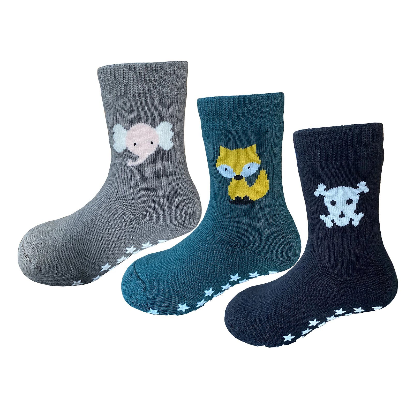Yalion Langsocken Kinder Baby socken (3 Paar) Anti Rutsch Socken für Jungen Mädchen (Set, 3-Paar, 3 Paar) Rutschfeste Sternen-Noppen