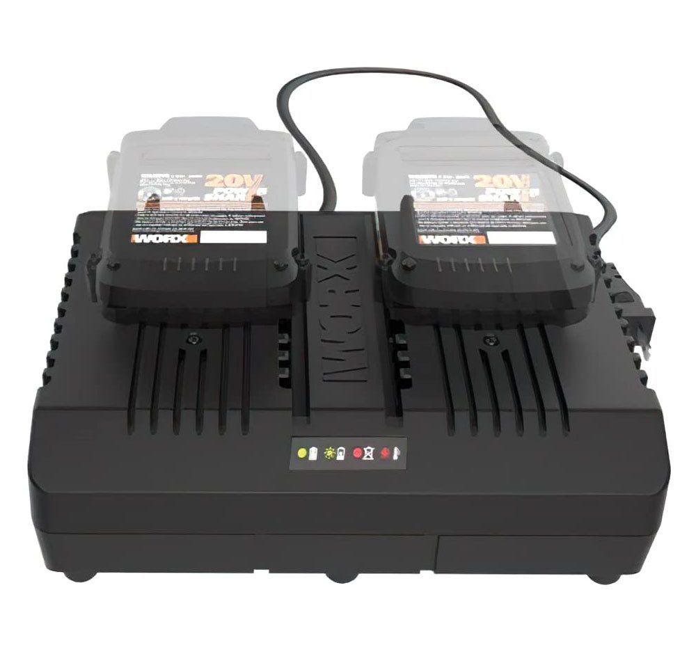 Worx WA3883 Dual-Ladegerät Werkzeug-Akku-Ladetechnik (4000 mA, gleichzeitiges Aufladen, 2 Lademodi, für alle PowerShare)