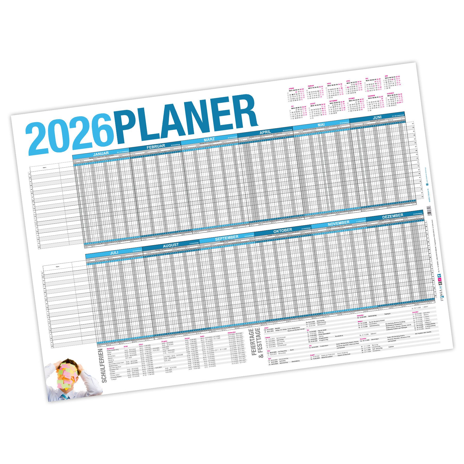 Wandkalender ITENGA Urlaubsplaner 2026 Wandkalender DIN A1 (84,1 x 59,4 cm) abwisch