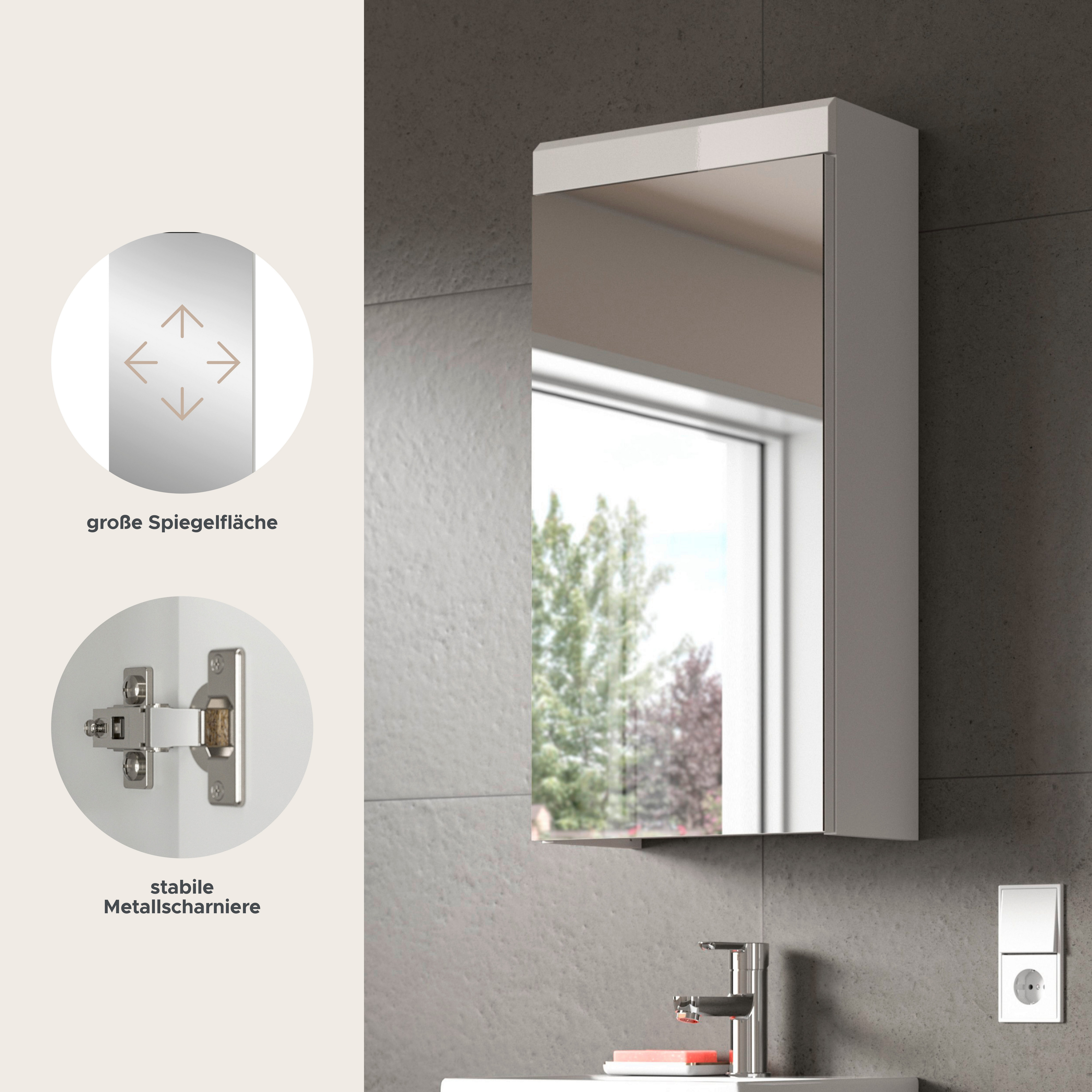welltime Badezimmerspiegelschrank SIENA, Breite 40 cm, 1 Spiegeltür, 2 Einlegeböden, 3 Fächer (TOPSELLER!, Türanschlag wechselbar) Badmöbel, Badschrank, Schrank, Bad, Spiegel, Hängespiegel, Badspiegel