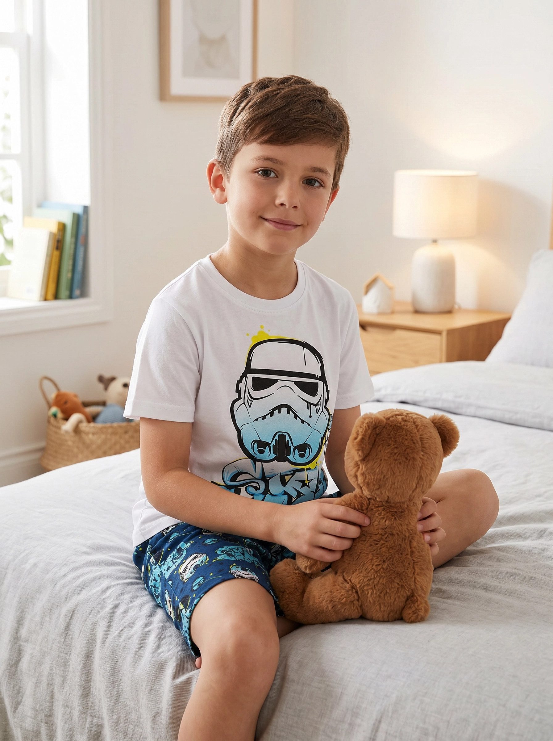Disney Schlafanzug Star Wars Storm Trooper Kinder Pyjama Schlafanzug kurz 110-140 (Set) Gr. 110 bis 140, 100% Baumwolle – Bild 3 von 5