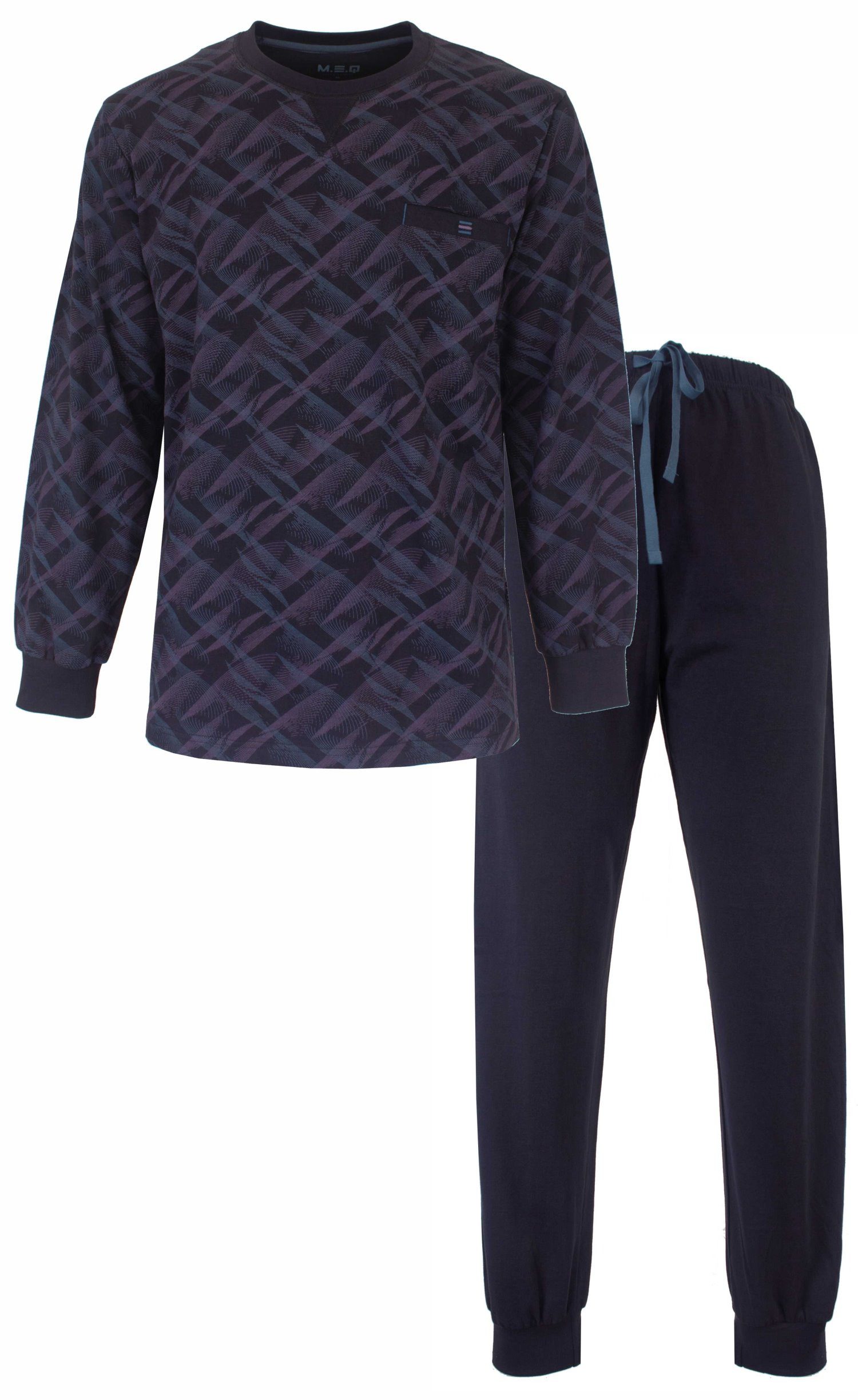 M.E.Q. Schlafanzug Herren Pyjama mit Bündchen (2 tlg) Baumwolle