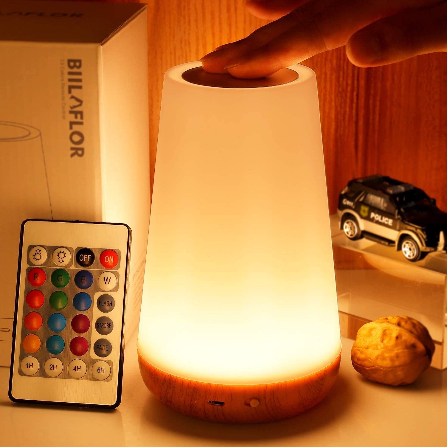 Haiaveng Nachttischlampe Touch-Lampe, tragbare Tisch-Nachttischlampen mit  Sensorsteuerung, 5-stufig dimmbares warmweißes Licht und 13 Farbwechsel-RGB