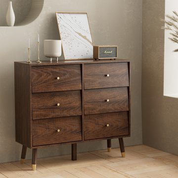 UEV Kommode mit 6 Schubladen Vintage,Sideboard, Highboard (Packung, TV Schrank), 100x34x91cm, Schrank für Wohnzimmer Schlafzimmer