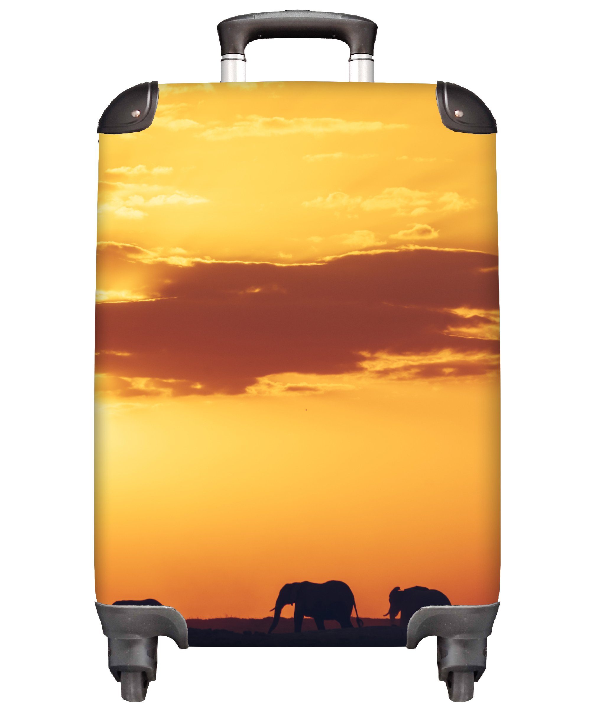 Horizont Rollen, Tiere, Ferien, rollen, - mit Handgepäck - Sonnenuntergang für Reisetasche MuchoWow Reisekoffer 4 Elefanten Handgepäckkoffer - Trolley,