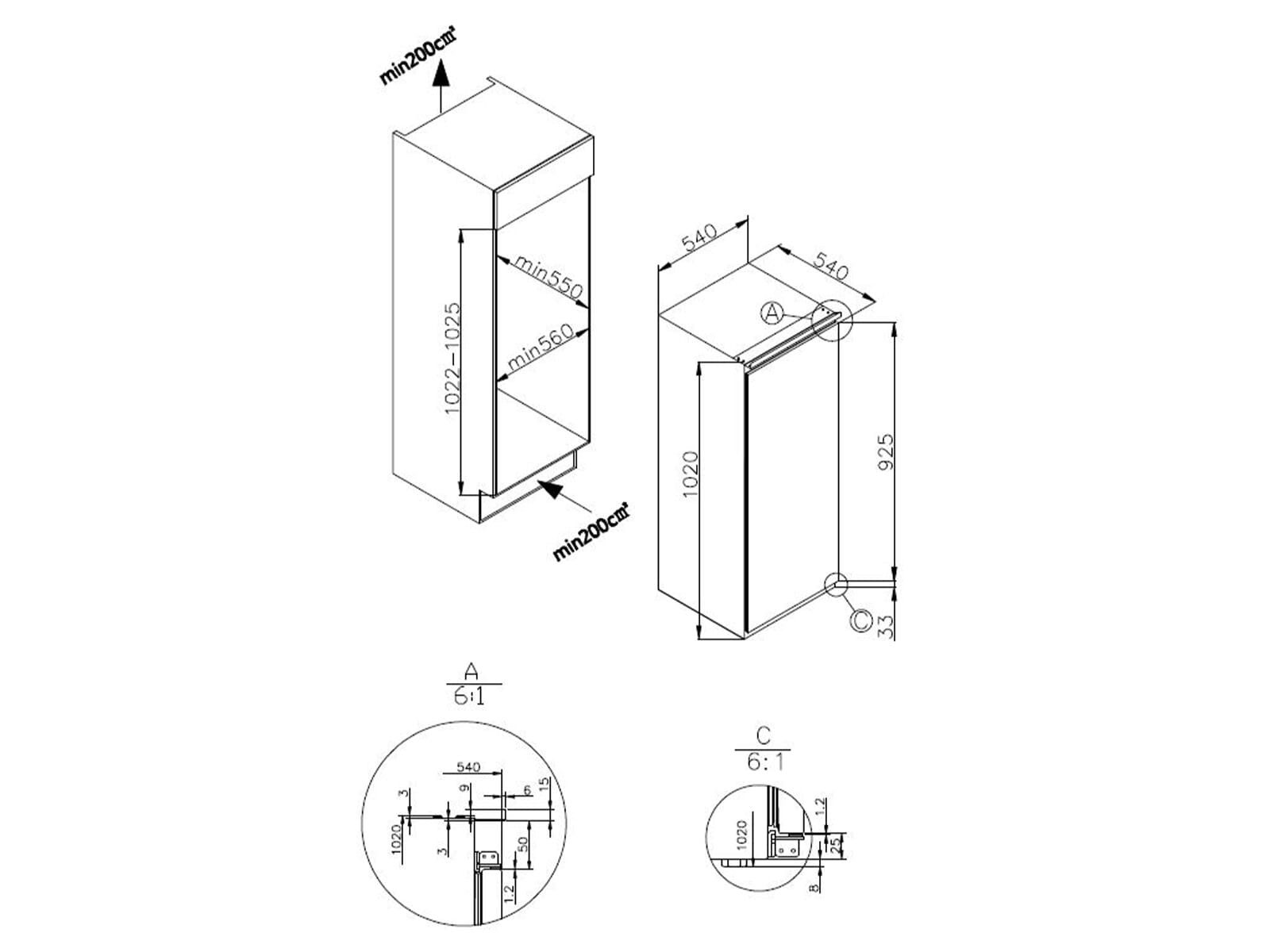 Amica Einbaukühlschrank 1194890, 0.0 cm hoch, integrierbar