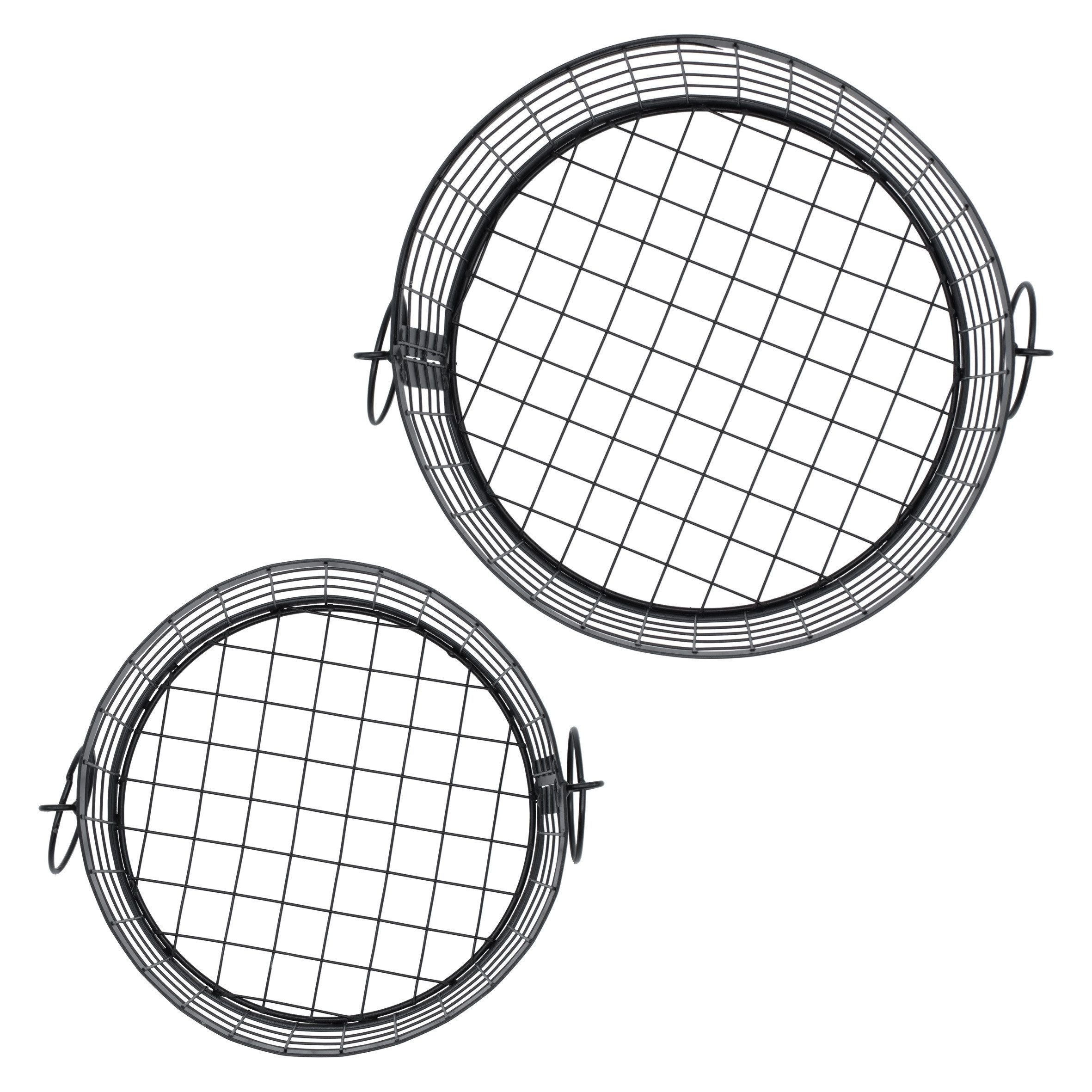 Spetebo Aufbewahrungskorb Metall Gitterkorb rund mit Griffen schwarz 2er Set (Anzahl, 2 St., SET), jedes Körbchen mit 2 Griffen
