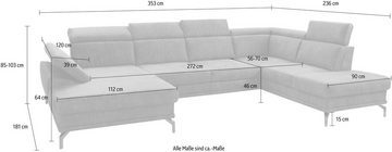 sit&more Wohnlandschaft Scorpio U-Form, inklusive Sitztiefenverstellung, mit Kopf- und Armteilverstellung