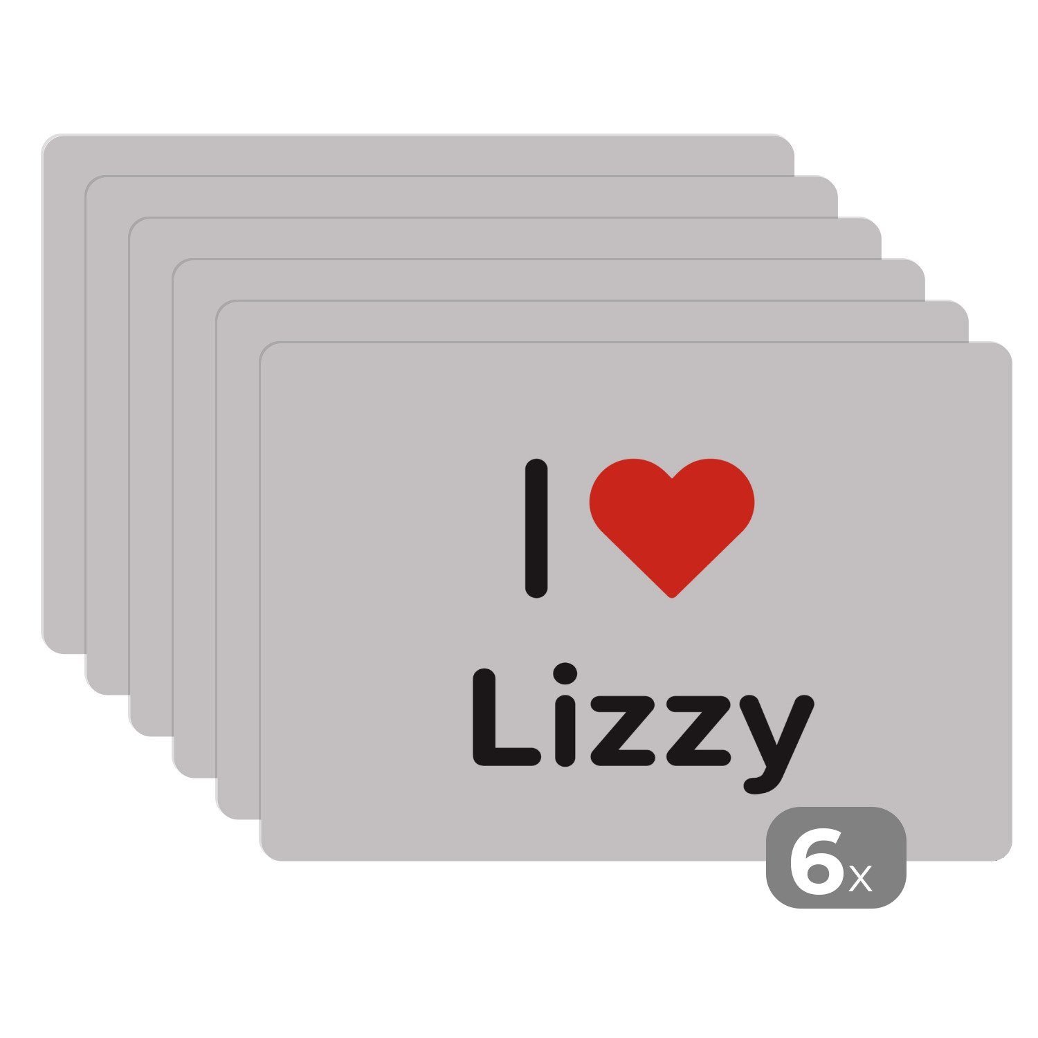 Platzset, Ich liebe - Lizzy - Mädchen, MuchoWow, (6-St), Platzset, Platzdecken, Platzmatte, Tischmatten, Schmutzabweisend