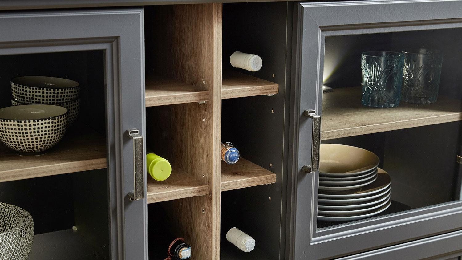 Innostyle Vitrine Highboard Jasmin Vitrine in graphit und Artisan Eiche 143x150 cm