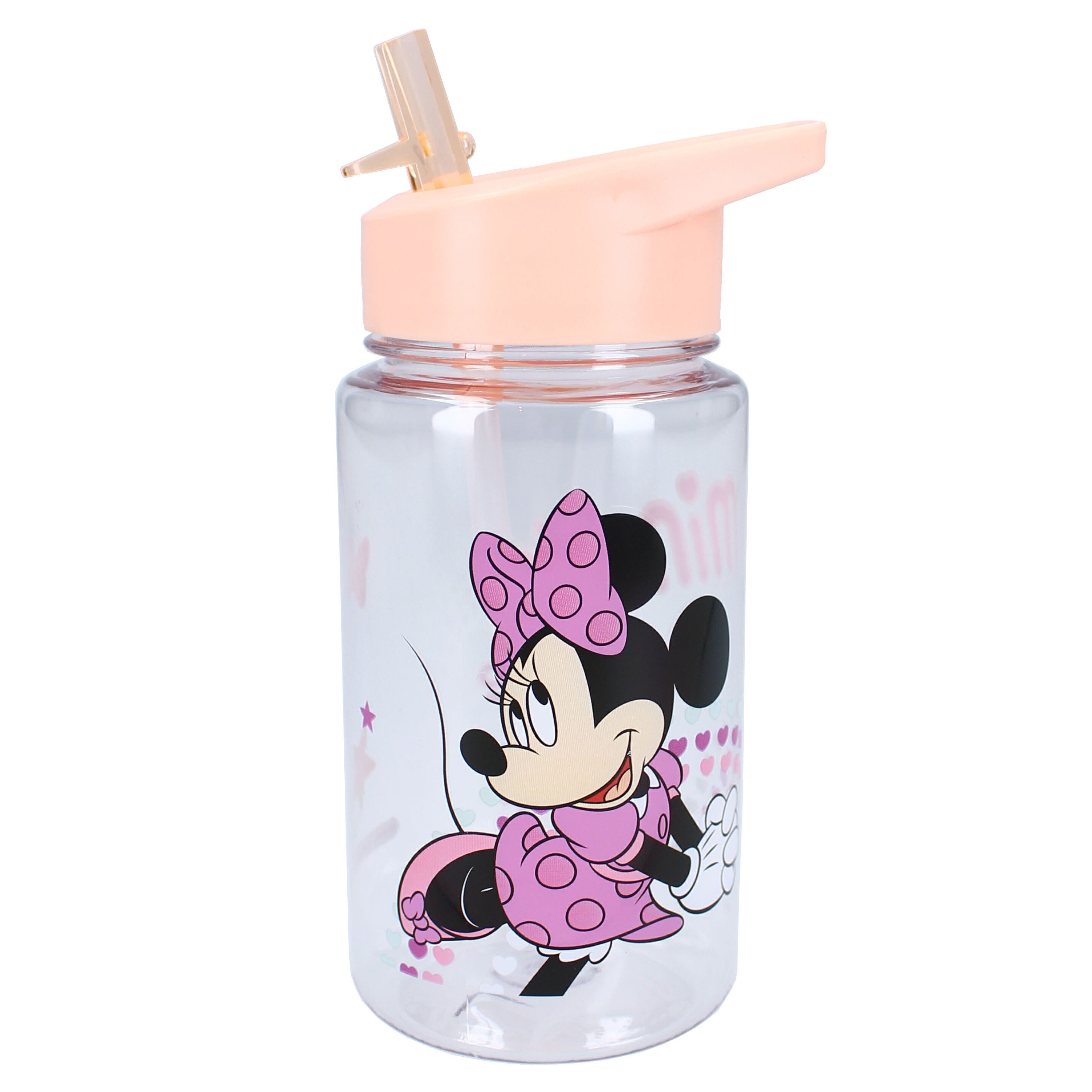 Disney Minnie Mouse Trinkflasche Flasche Trinkflasche 450 ml Transparent mit Strohhalm
