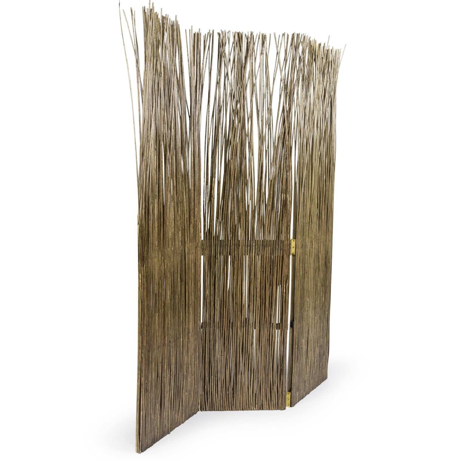 Homestyle4u Paravent Raumteiler Weide Trennwand Sichtschutz Indoor Holz Natur faltbar (3-teilig), Grau