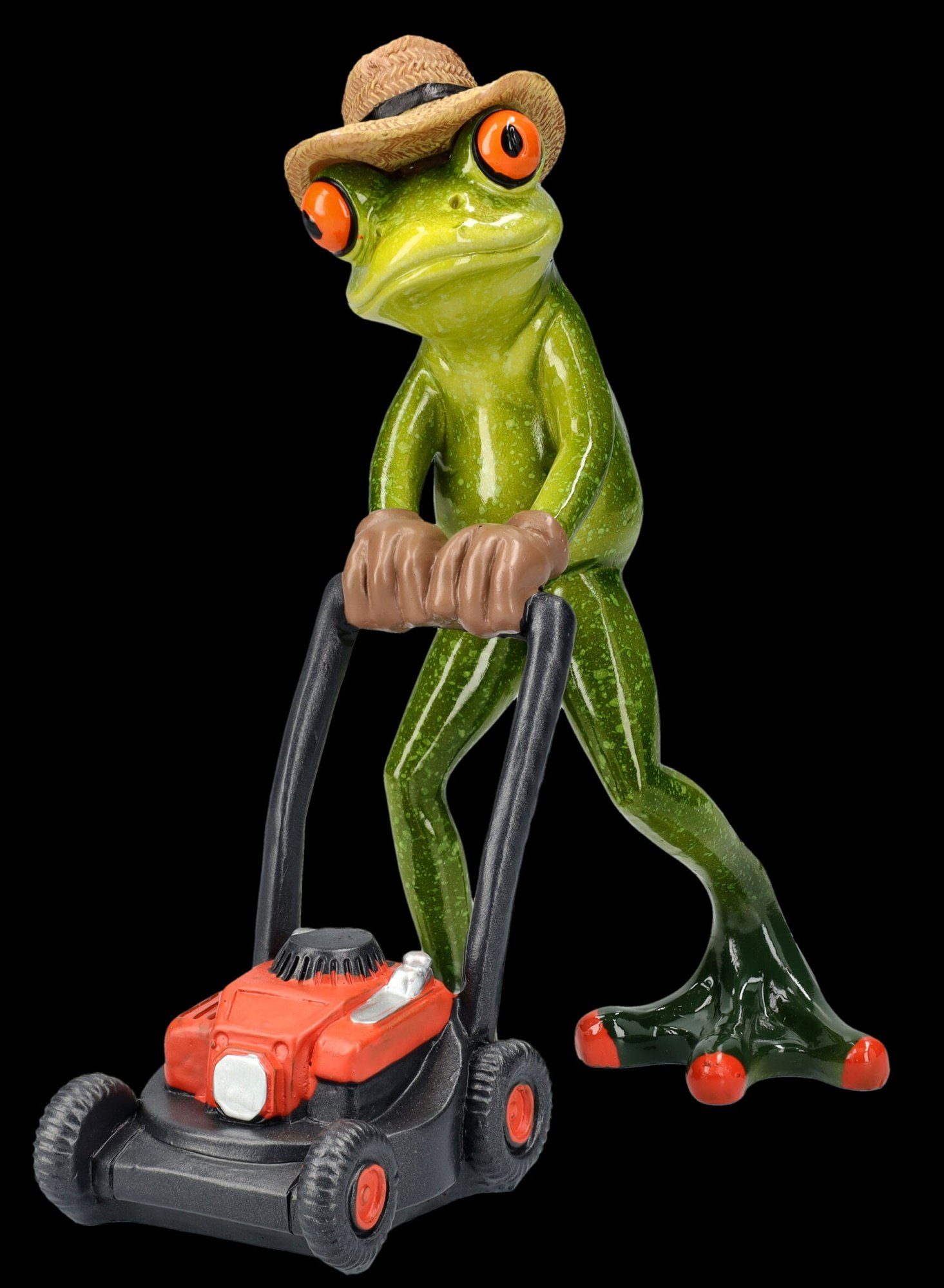 Figuren Shop GmbH Tierfigur Lustige Frosch Figur - Gärtner mit Rasenmäher - Gartenarbeit Dekofigur
