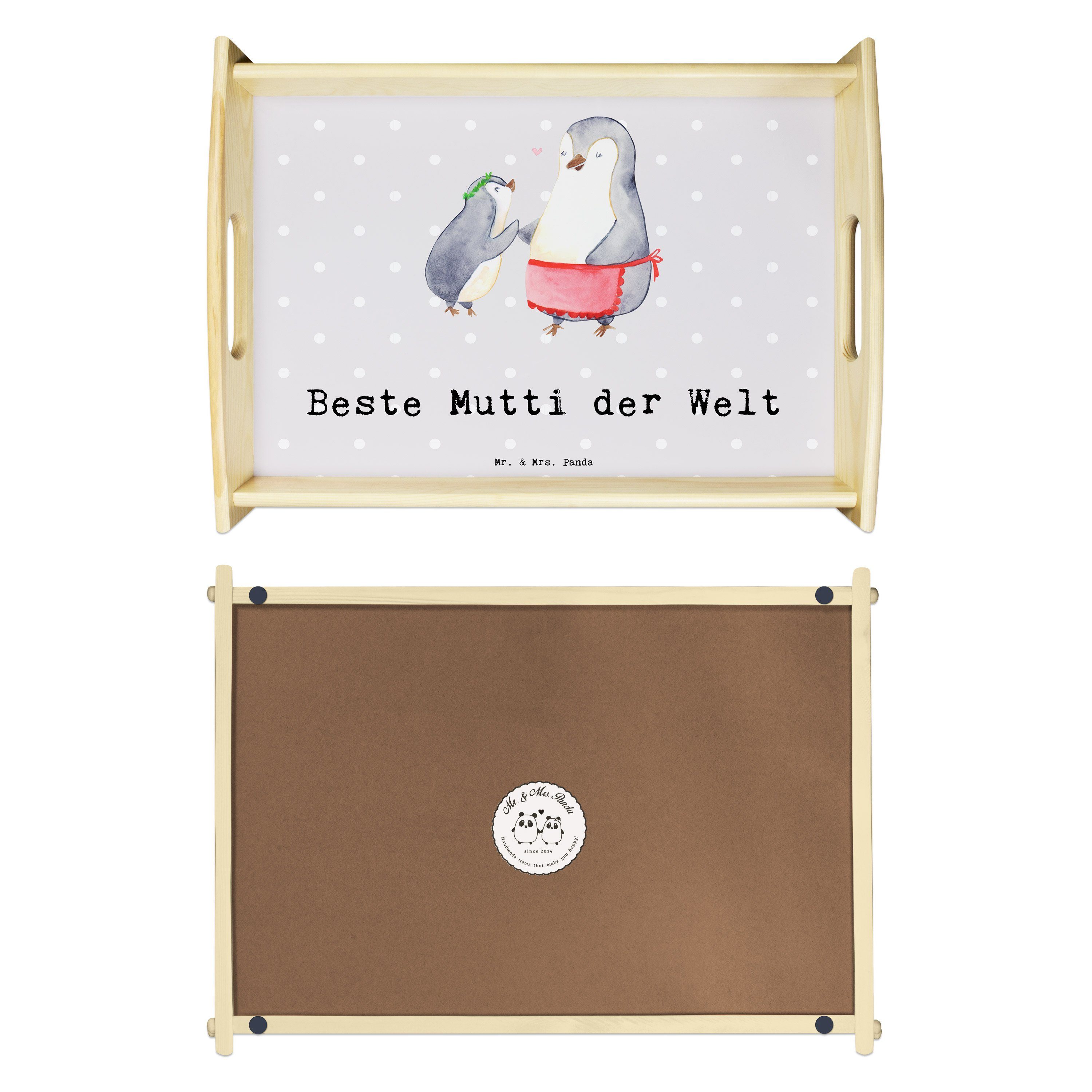 - Mutti Beste Pinguin Mrs. & Geschenk, - Panda Pastell Tablett lasiert, der Mr. Grau Holztablett, (1-tlg) Welt Echtholz