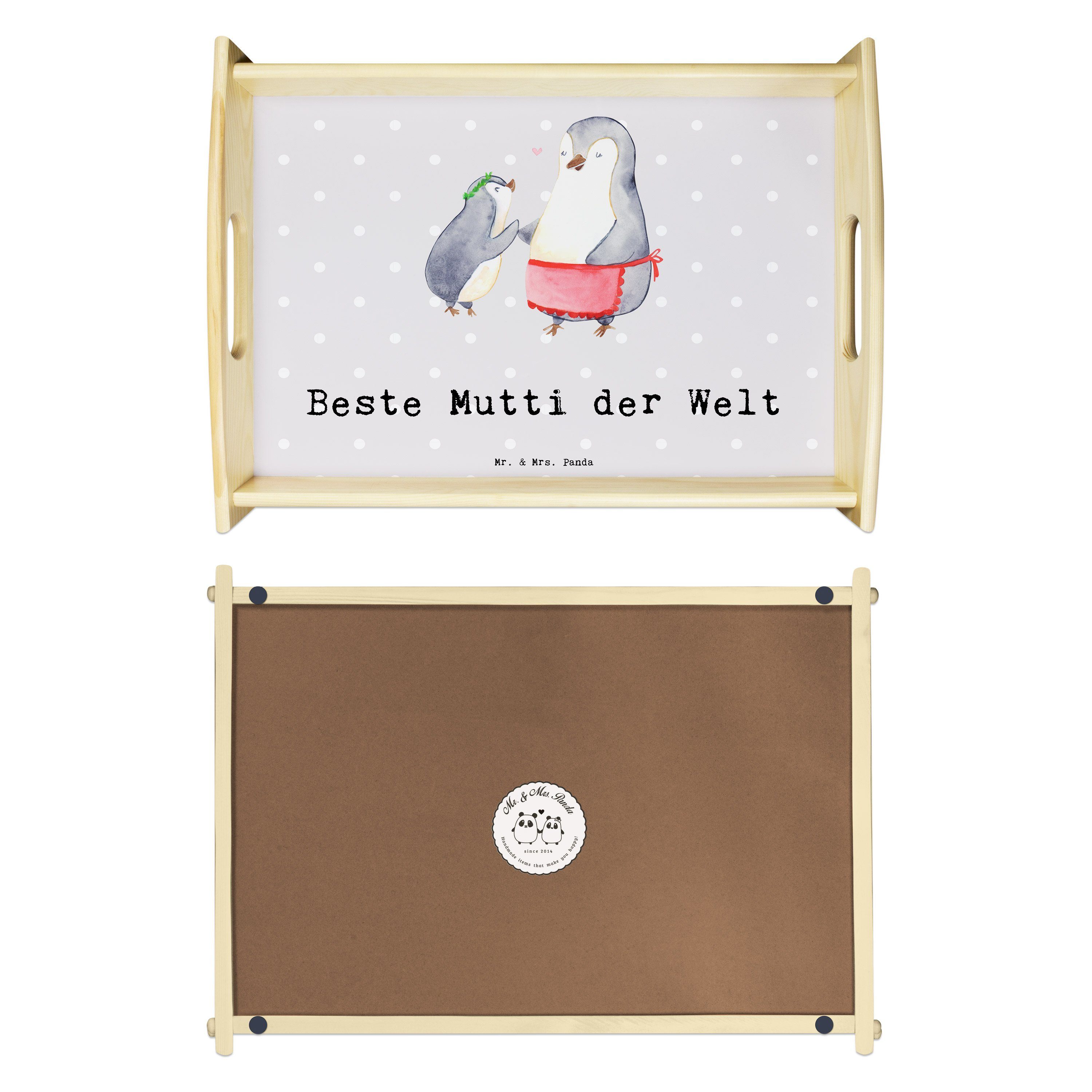 Welt & (1-tlg) der Holztablett, Beste Pinguin Panda Geschenk, - lasiert, - Mrs. Mr. Tablett Grau Pastell Echtholz Mutti