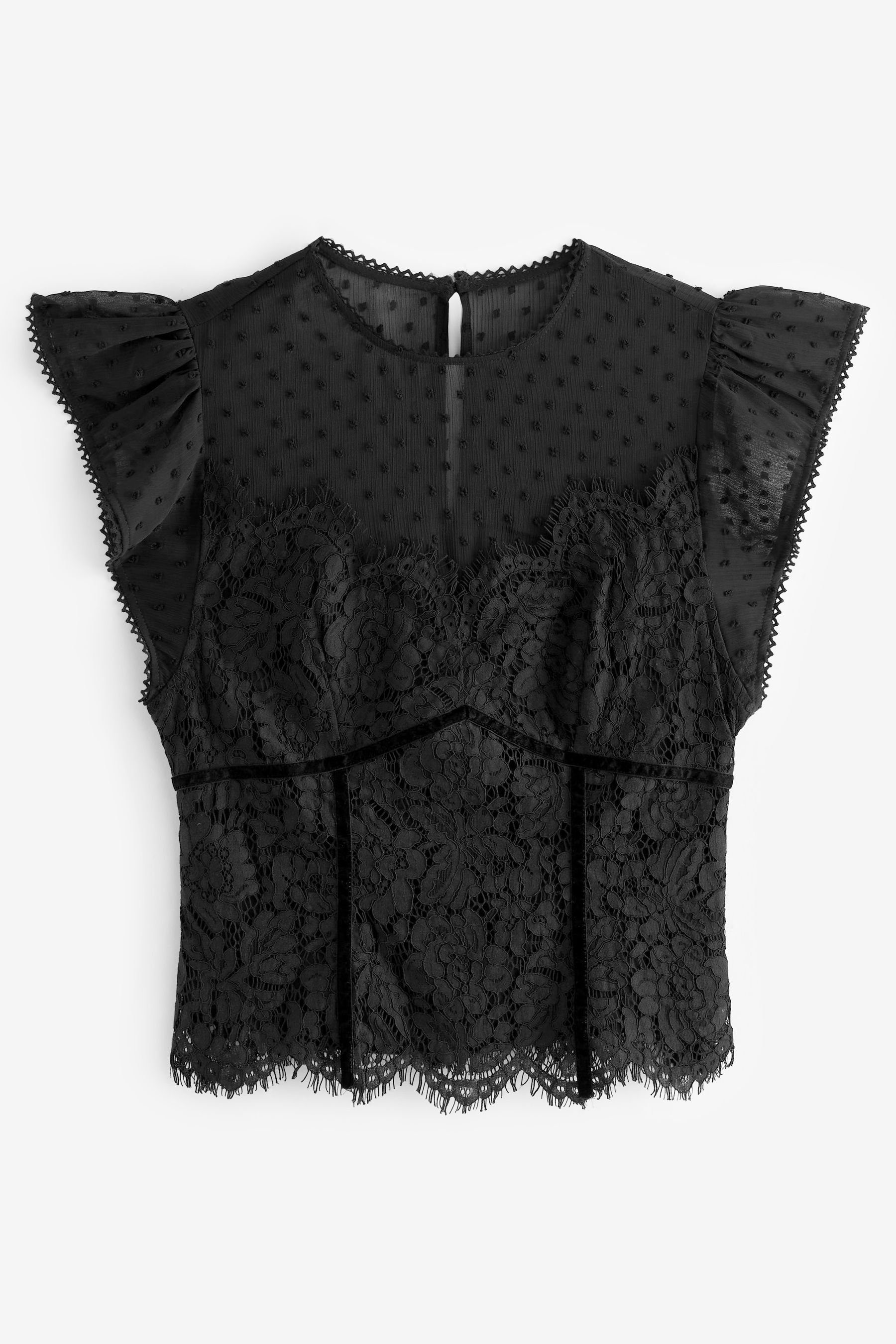 Next Kurzarmbluse Kurzärmelige Dobby Bluse mit Spitze (1-tlg)