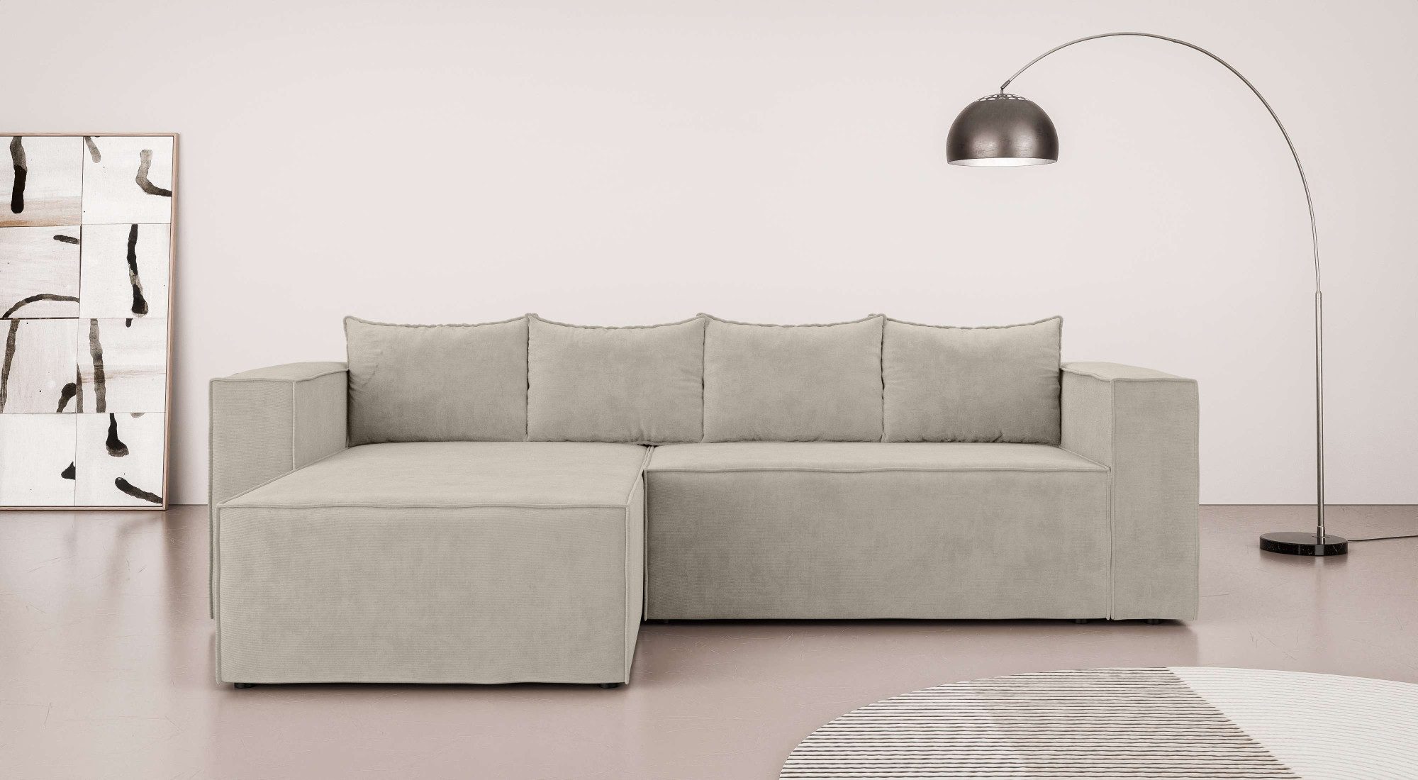 Ecksofa LINCOLNVILLE mit Bettfunktion und Bettkasten, Maße B/H/T 244/76/150 cm