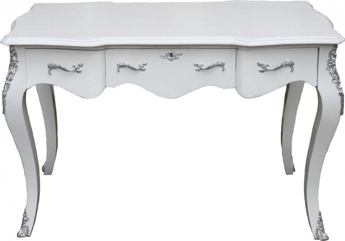 Casa Padrino Beistelltisch Luxus Barock Konsolentisch Weiss/Silber 120 x 80 x 58 cm - Damen Schreibtisch - Sekretär Luxus Möbel