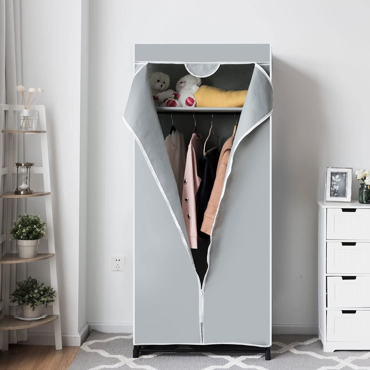 COSTWAY Stoffschrank Keiderschrank mit Kleiderstange, 172x74x50cm günstig online kaufen