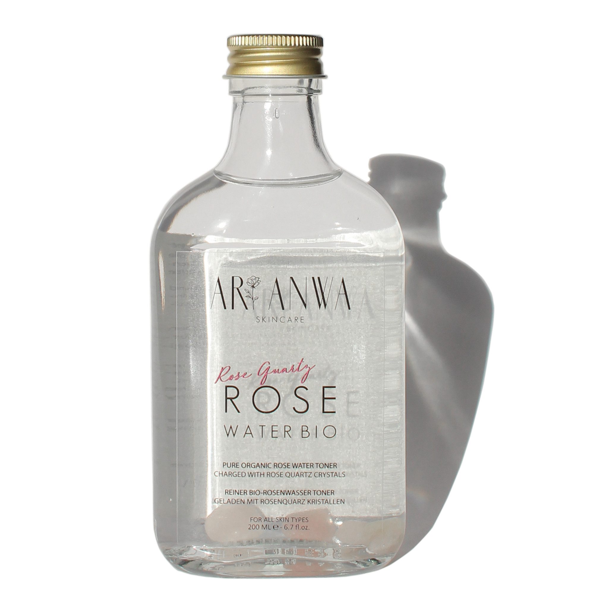 ARI ANWA Skincare Gesichtswasser Bio Rosenwasser Rosenquarz, Natürliches Gesichtswasser