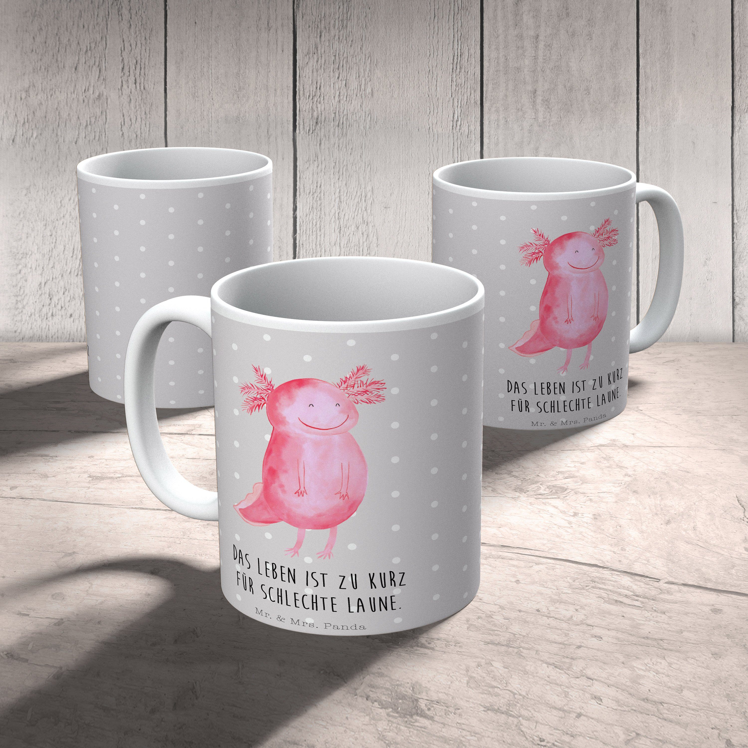 Mr. & Axolotl - Ke, Tasse - Motive, Lurche, Keramik Geschenk, Panda Tasse Pastell Mrs. glücklich Grau