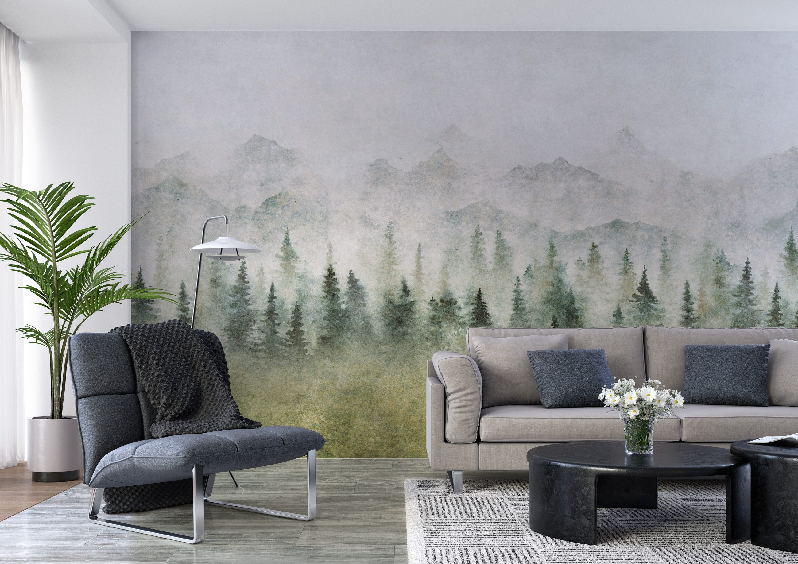Rasch Fototapete Bäume, Wald & Wolken - Vliestapete Grün, bedruckt, (1 Rolle, 1 St., 2,65 m x 5,83 m), Lichtbeständige Farben - Feucht abwischbar - Restlost abziehbar