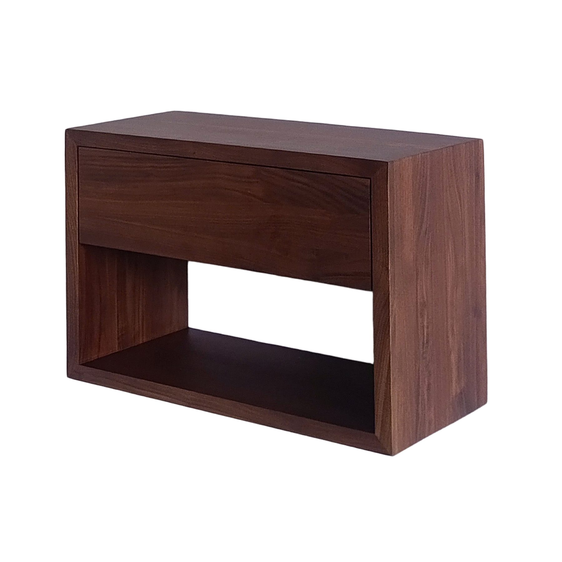 Woodek Design Nachttisch Hugo, Wandregal aus matt lackiertem Walnussholz mit Schublade (Soft‑Close‑Schublade, 1-St., breiter und griffloser Nachtschrank), Skandinavische Nachtkommode in modernem Design