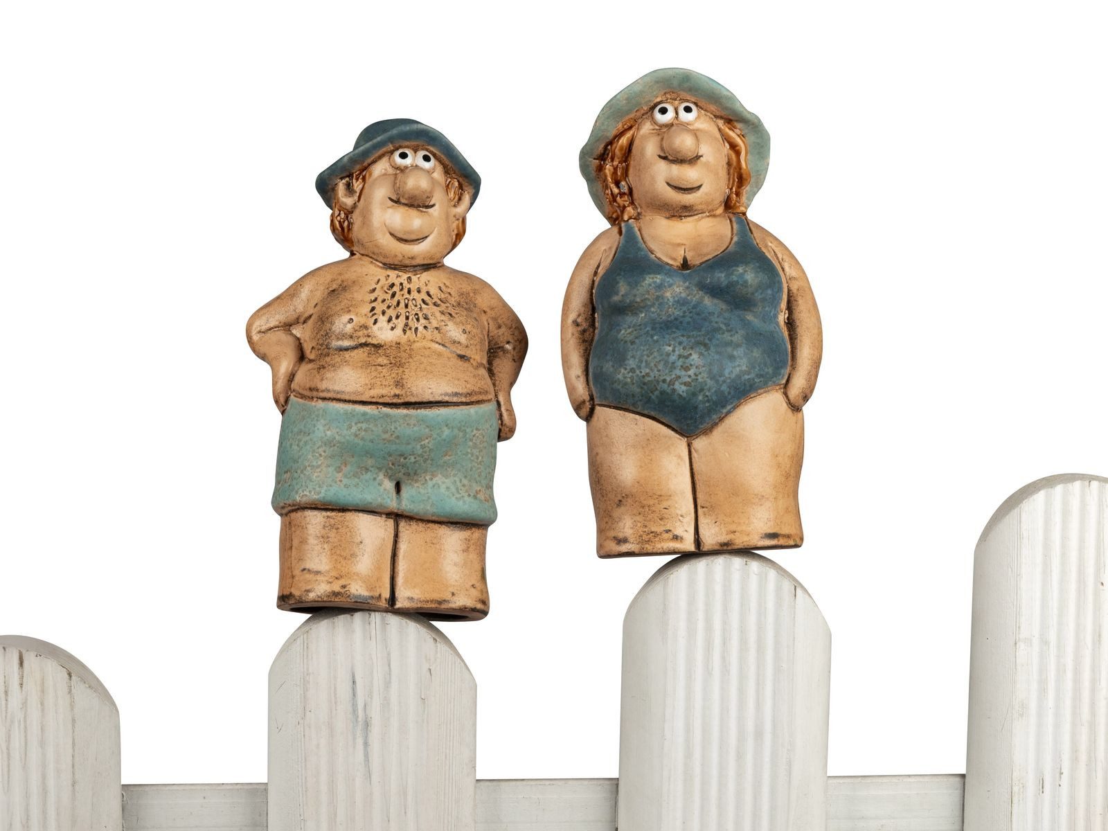 Gartenfigur Zaundeko 2er-Set Strand-Urlauber 20 cm Figur aus Steinzeug handbemalt