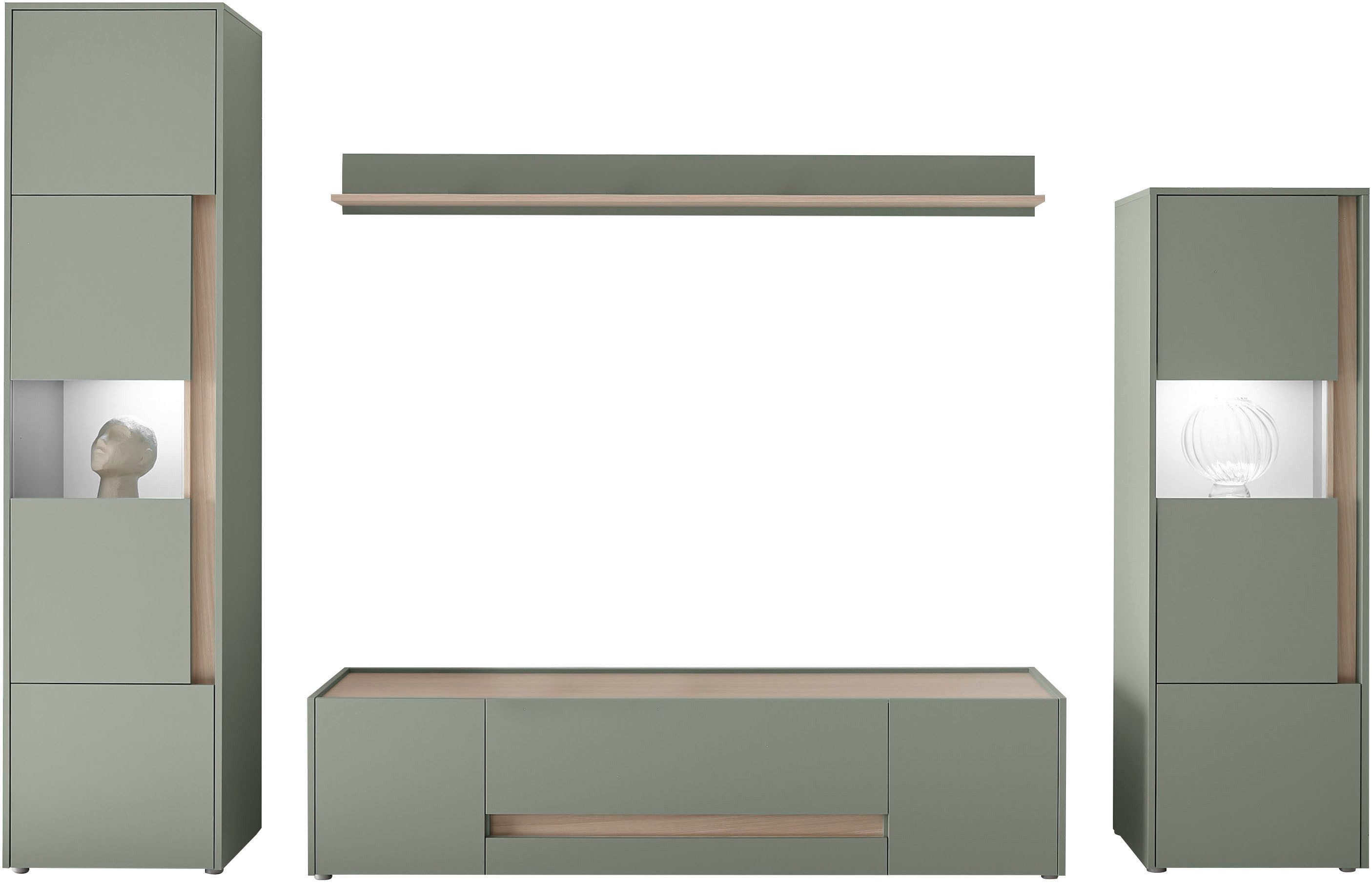 Home affaire Wohnwand City/Giron, moderne Anbauwand, Komplettset in vielen Farben verfügbar, (Set, 4-St), enthält zwei Vitrinen, ein Lowboard & ein Wandboard