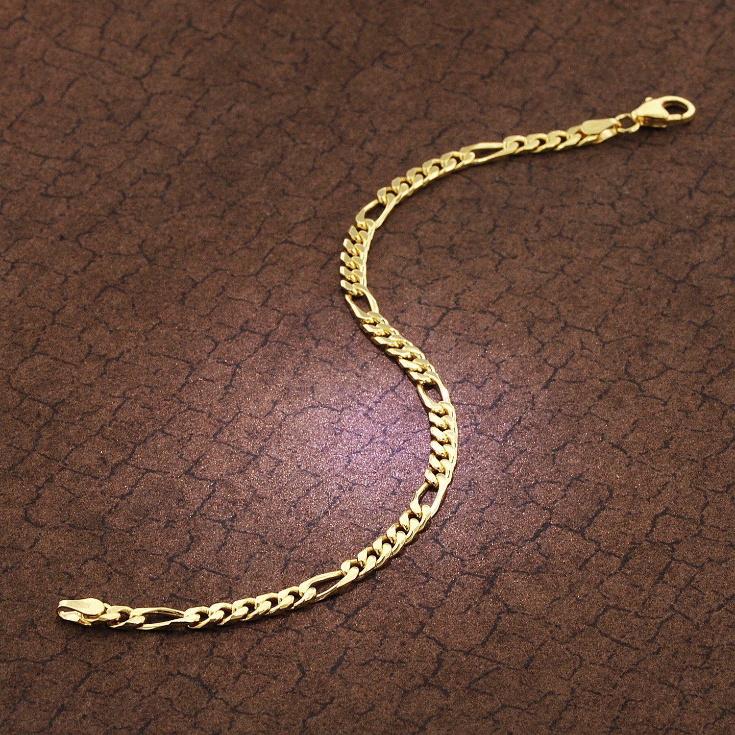 trendor Gliederarmband Gold auf Silber 925 Figaro Breite 4,3 mm