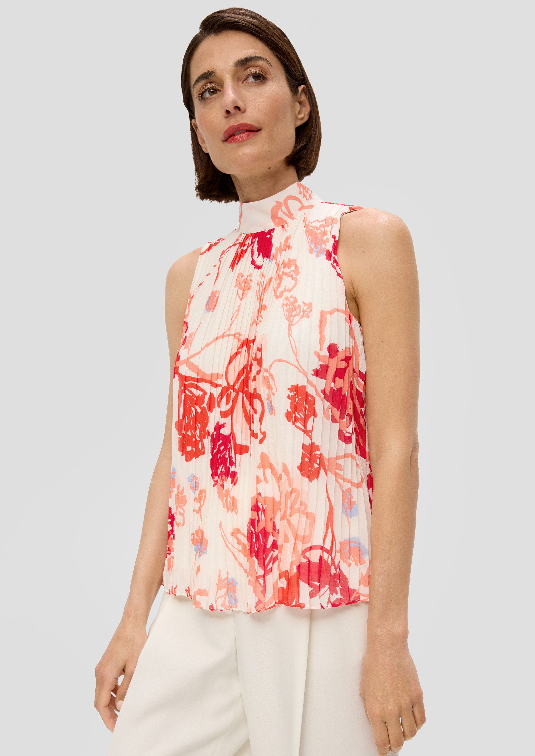 s.Oliver Muskelshirt Bluse Chiffonbluse mit Plisseefalten