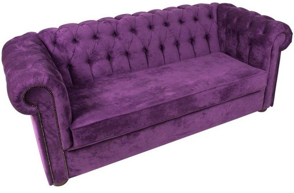 Schlafsofa Chesterfield Sofa in Lila mit Bettfunktion und Stauraum