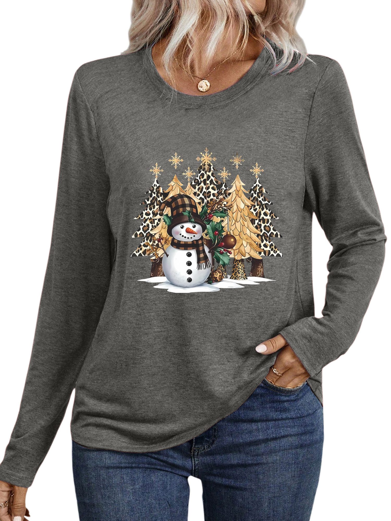 PYLIKE Print-Shirt Damen Langarm mit Weihnachten Druck bequemes Rundhalsshi günstig online kaufen